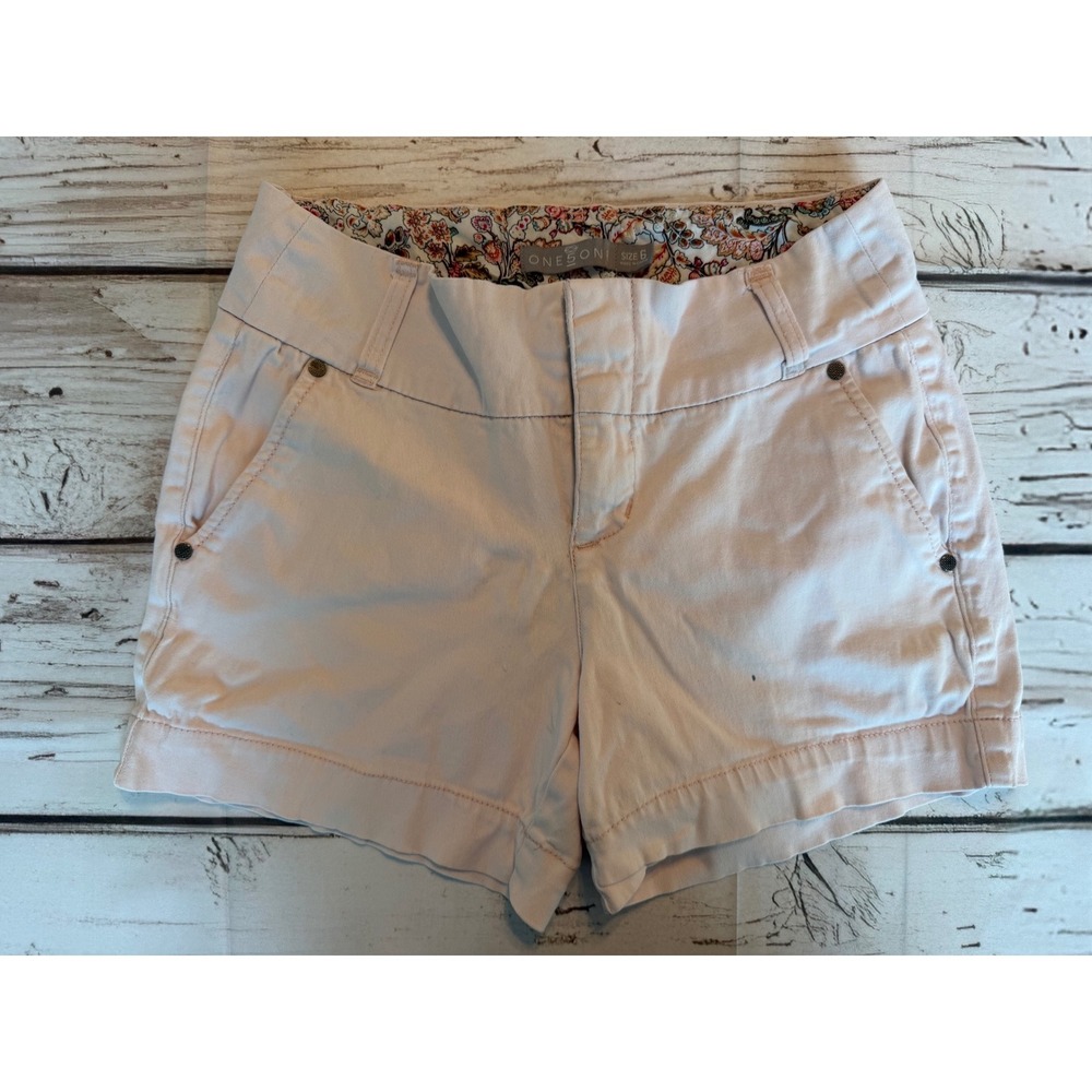 One5One Womens Pink Chino Shorts Floral Waistband Lining Size 6 Casual Summer